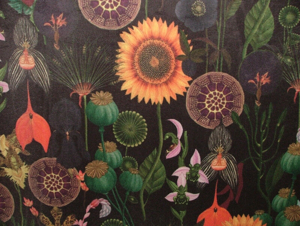 Fantasy Sunflower Noir Black Velvet Fabric Curtain Upholstery Cushion Blind Use