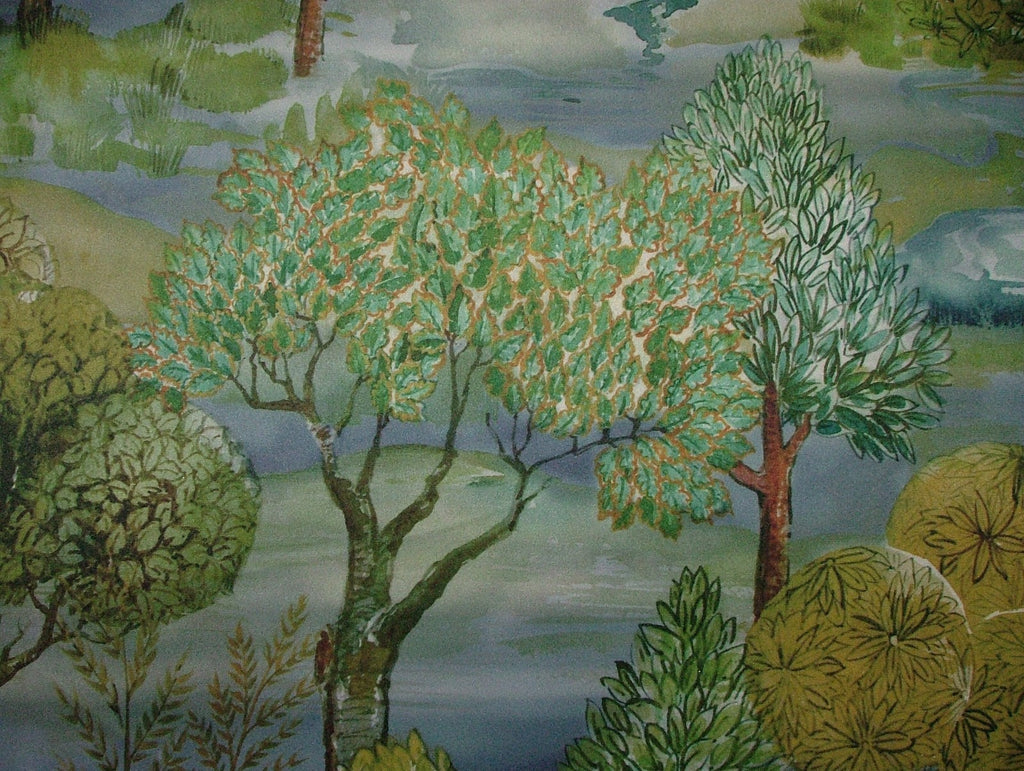 Velvet Cushion Upholstery Fabric - Meadow Trees  Blue Dawn 10 Metre Roll16