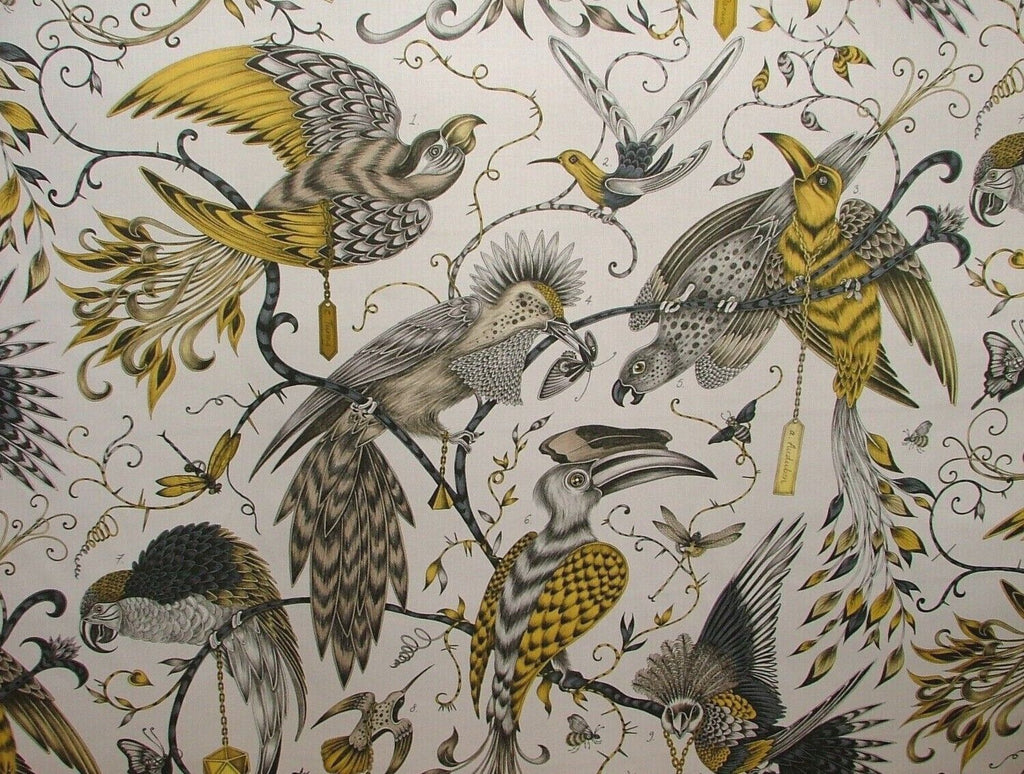 Emma J Shipley Fabric Audubon Gold Cotton Curtain Upholstery Cushion Fabric