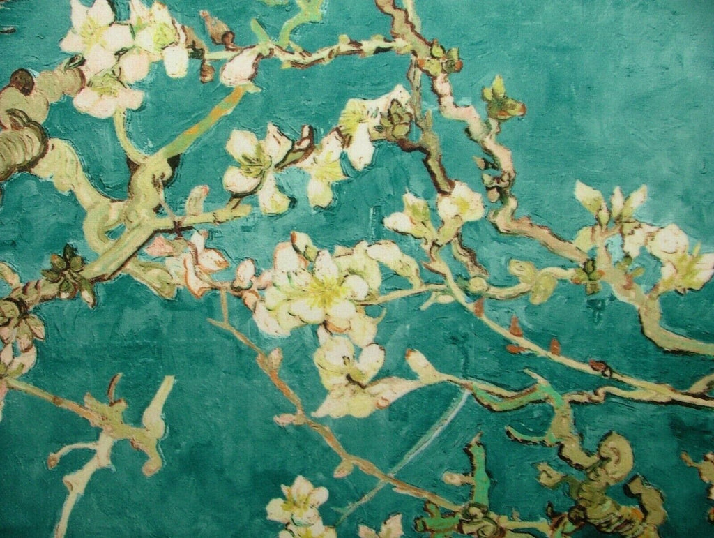 Japanese Cherry Blossom Tree Teal Velvet Fabric Curtain Upholstery Cushion Use