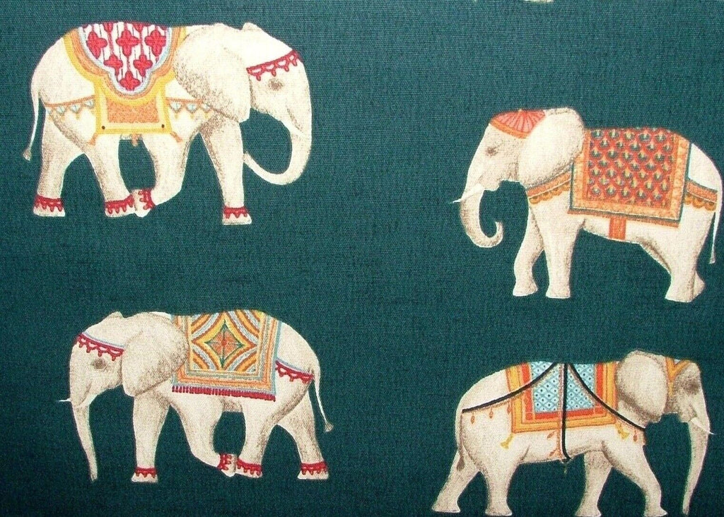 Jaipur Indian Elephant Deep Teal Cotton Curtain Upholstery Cushion Blind Fabric