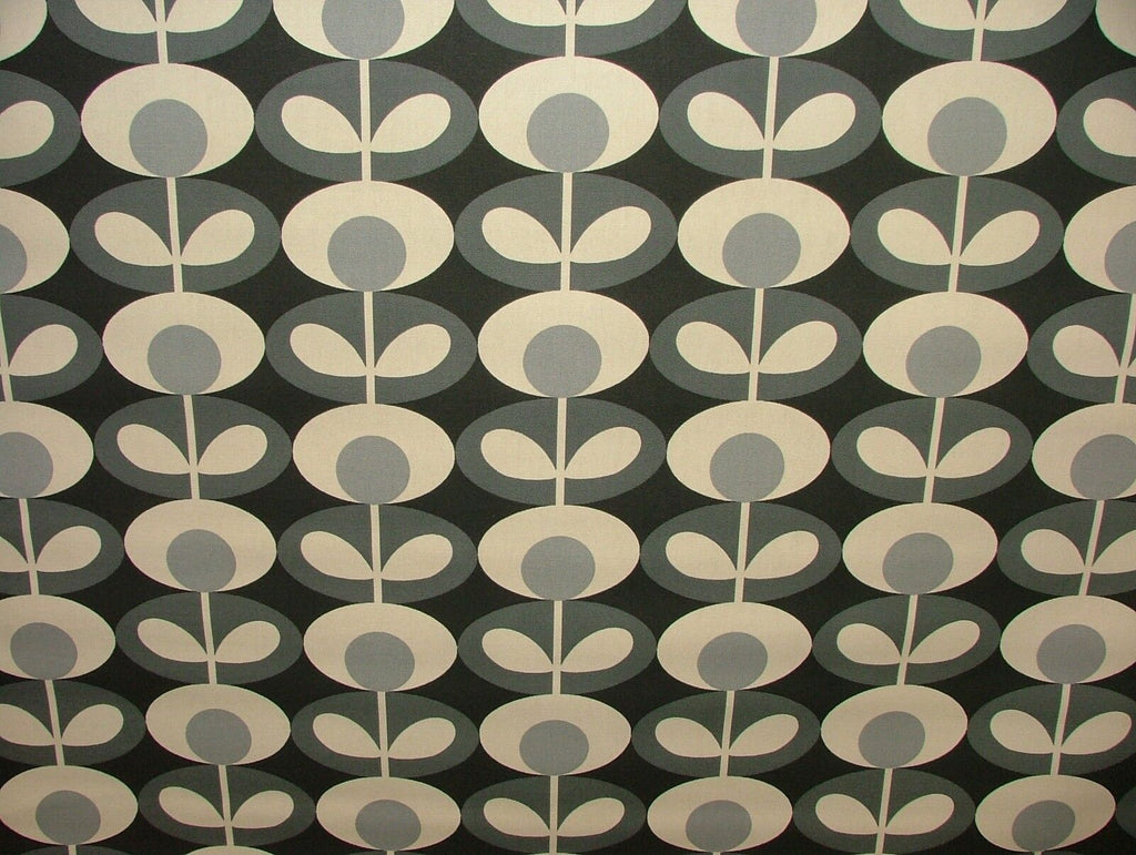 Designer Orla Kiely Oval Flower Cool Grey Cotton Curtain Upholstery Craft Fabric