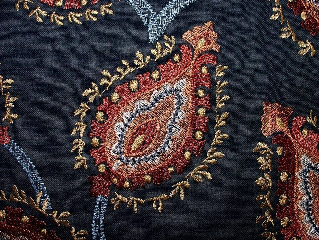 Shiraz Indigo Blue Embroidered Jacquard Curtain Upholstery Cushion Fabric