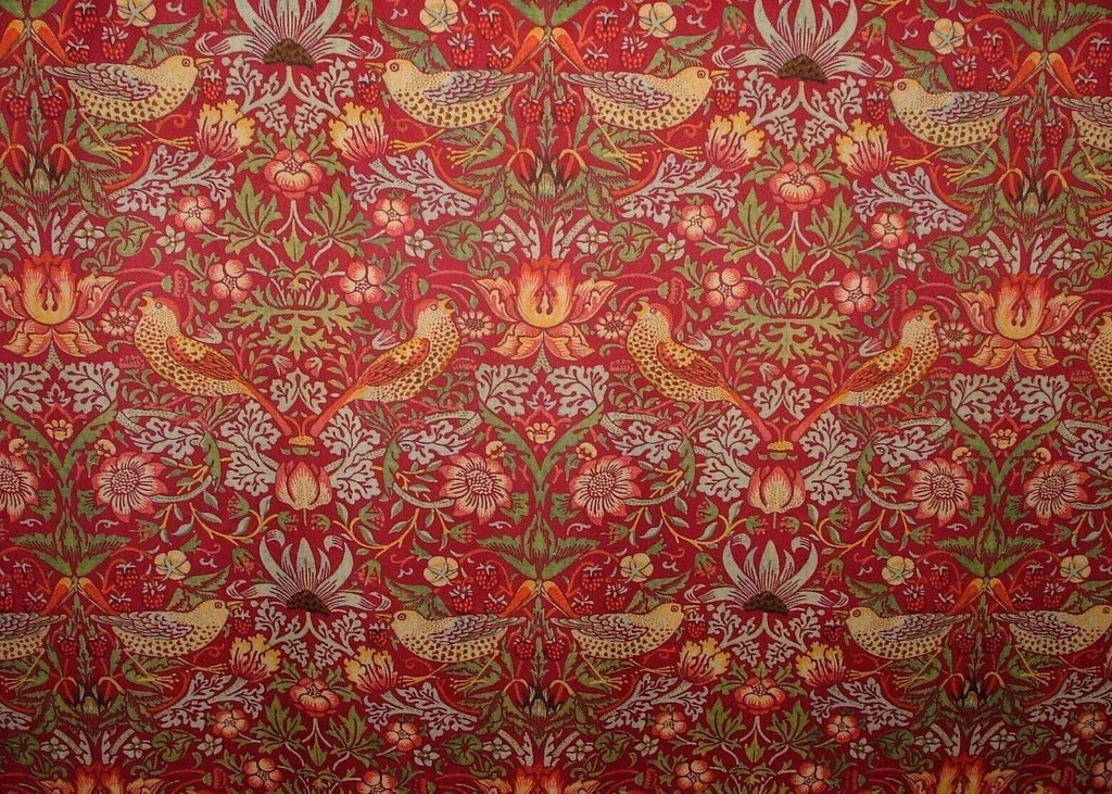 William Morris Strawberry Thief Wine Velvet Fabric Curtain Upholstery Cushion