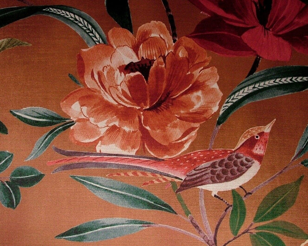 Shangri La Antique Floral Exotic Bird Velvet Fabric Curtain Upholstery Cushion