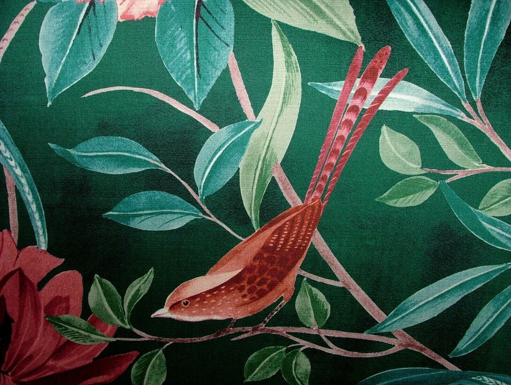 Shangri La Jade Floral Exotic Bird Velvet Fabric Curtain Upholstery Cushion