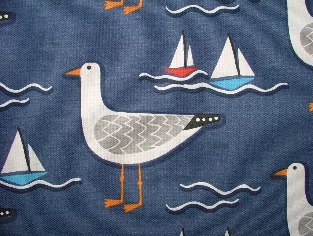 Whitby Seagull Nautical Coastal Cotton Curtain Upholstery Cushion Blind Fabric