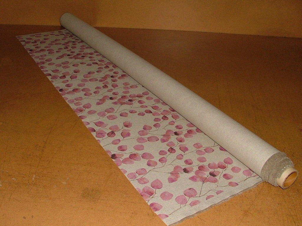 Eucalyptus Tree Leaf Pink Linen Cotton Fabric Curtain Cushion Upholstery Craft