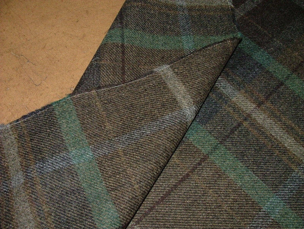 100% Shetland Wool Brown Teal Blue Tartan Upholstery Curtain Cushion Fabric