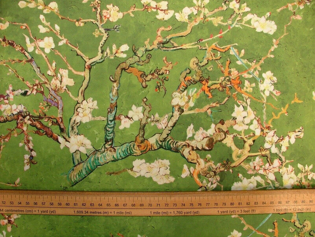 Japanese Cherry Blossom Tree Green Velvet Fabric Curtain Upholstery Cushion Use