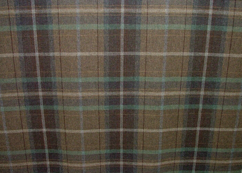 100% Shetland Wool Brown Teal Blue Tartan Upholstery Curtain Cushion Fabric