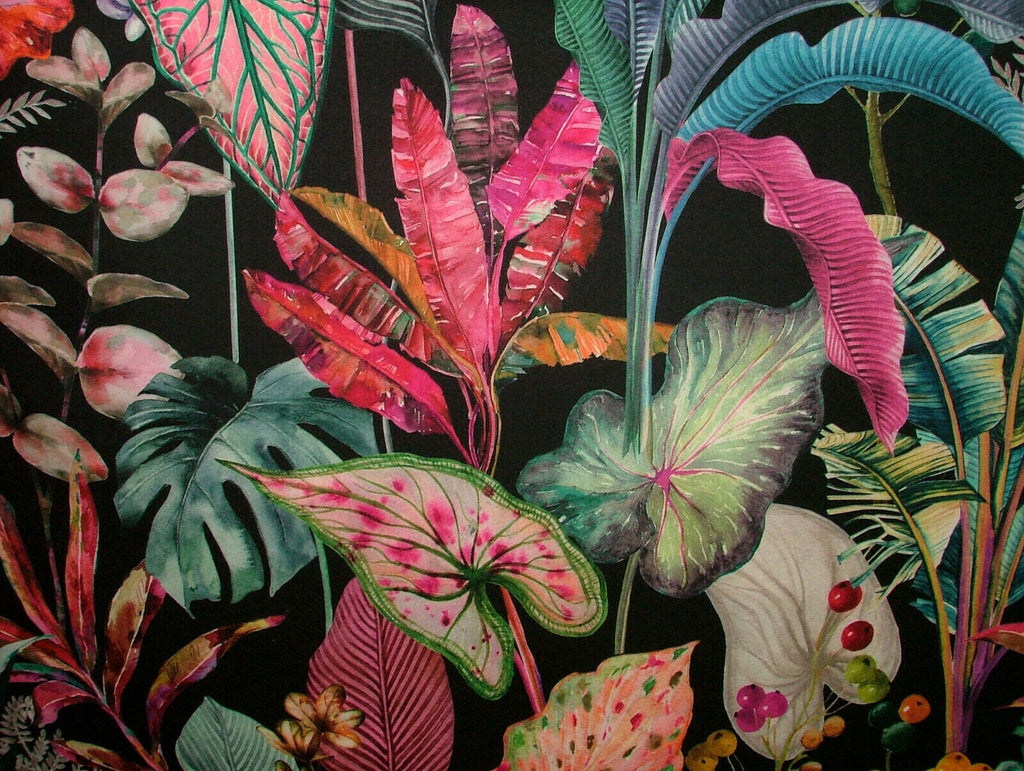 Black Tropical Palms Plants Botanical Velvet Fabric Curtain Upholstery Cushion