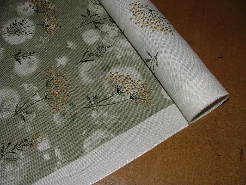 Embroidered Curtain Fabric Botanical Green Floral Upholstery Cushion  12 Metres9