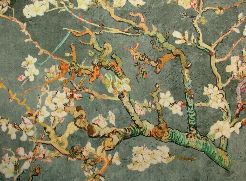 Japanese Cherry Blossom Tree Grey Velvet Fabric Curtain Upholstery Cushion Use