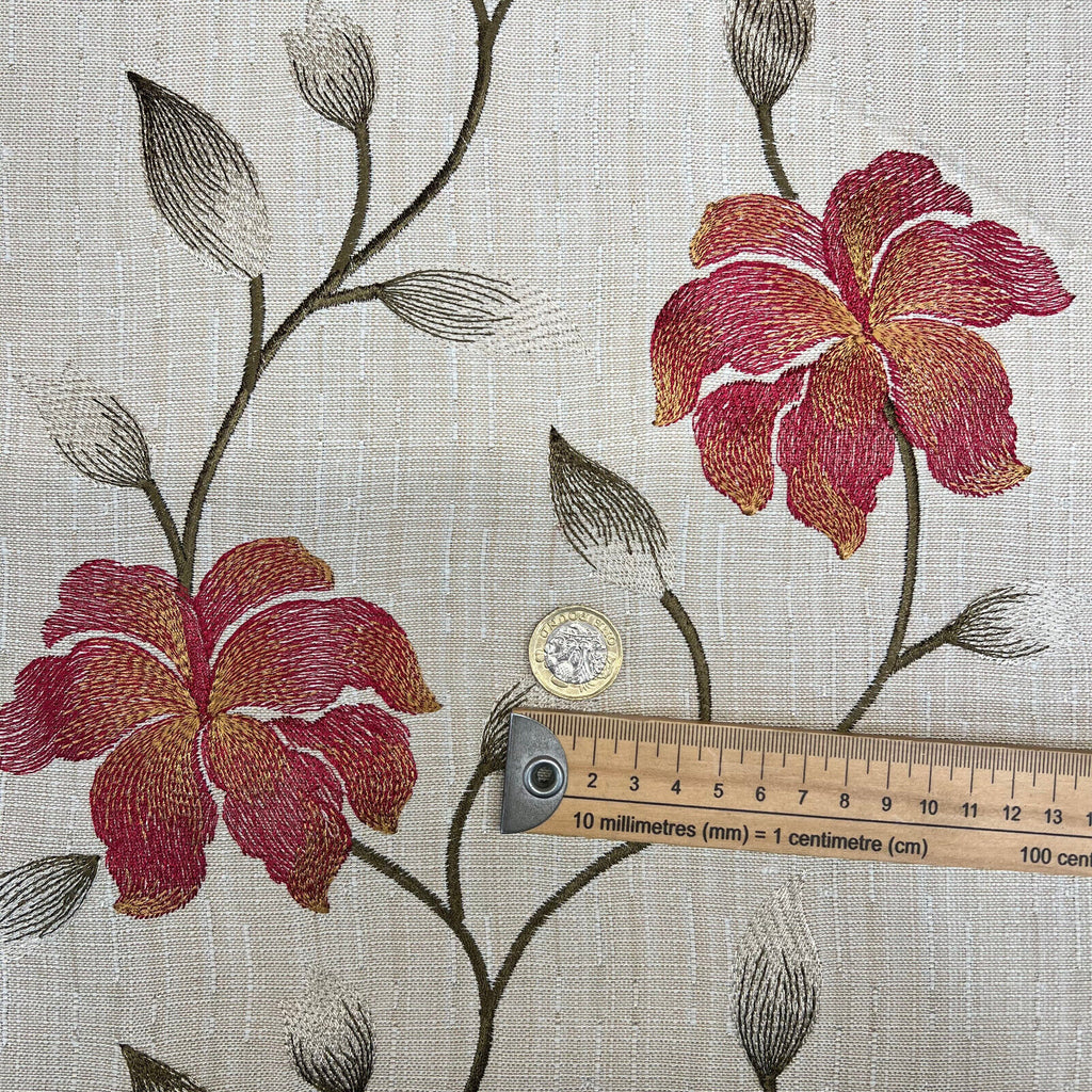 3.1 Metres iLiv Everglade Cherry Premium Embroidered Fabric Curtain Upholstery