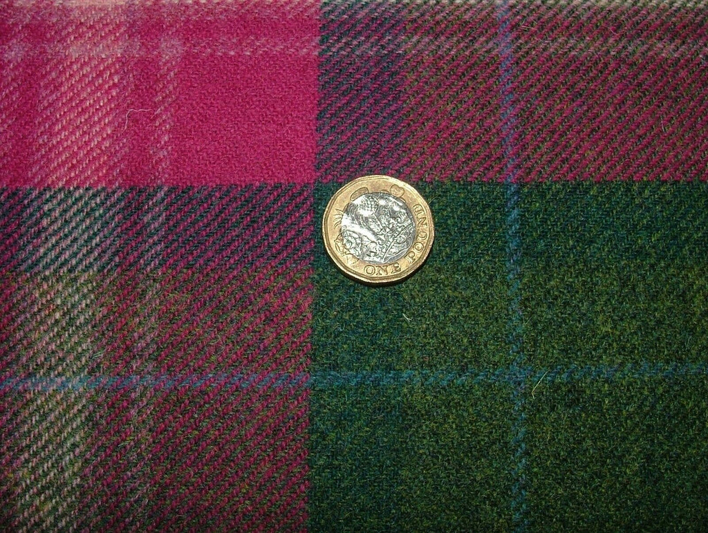 100% Shetland Wool Pink  & Spruce Tartan Check Upholstery Curtain Cushion Fabric