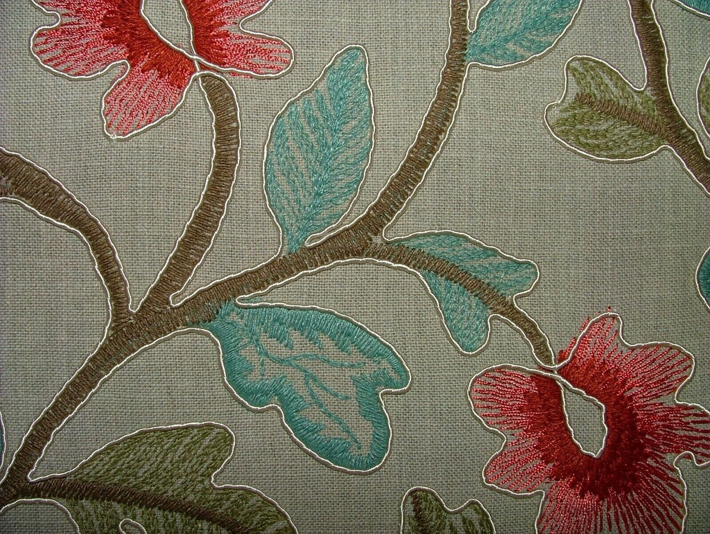 Broadway Rouge Floral Embroidered Jacquard Curtain Upholstery Cushion Fabric