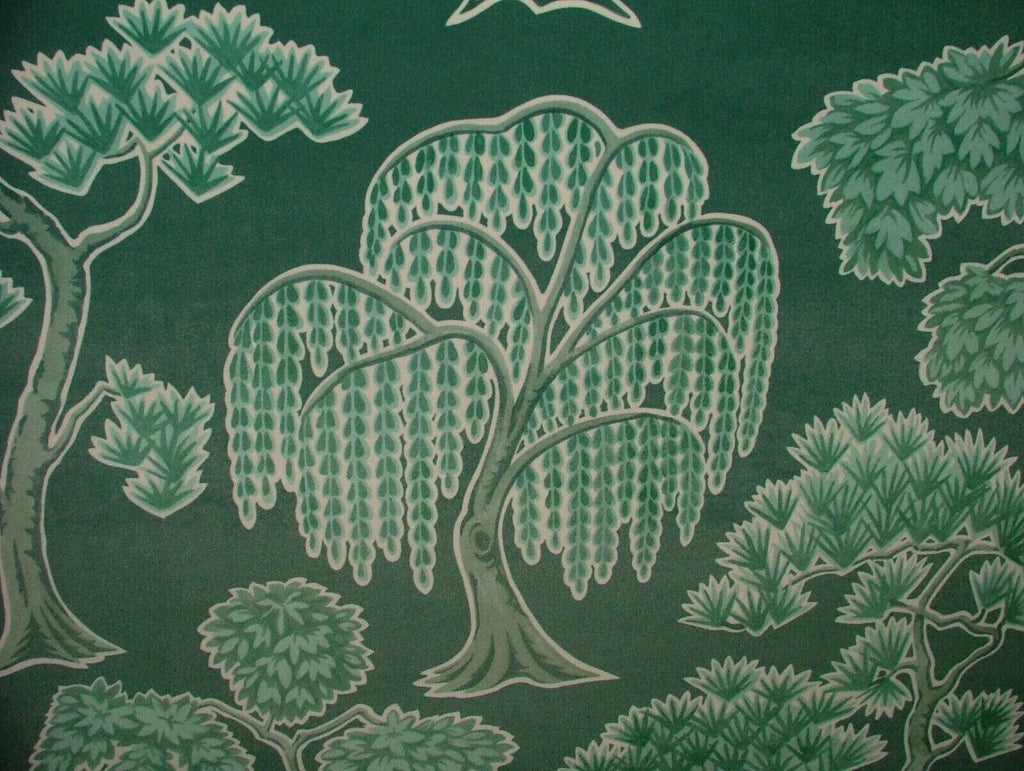 Japanese Japonica Oriental Tree Green Velvet Fabric Curtain Upholstery Cushion