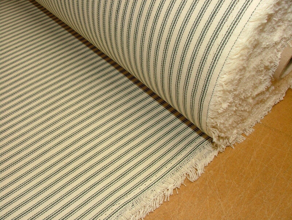 Charcoal Grey & Cream COTTON CANVAS French Ticking Fabric Extra Wide Width 214cm