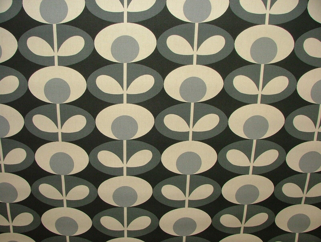 Designer Orla Kiely Oval Flower Cool Grey Cotton Curtain Upholstery Craft Fabric