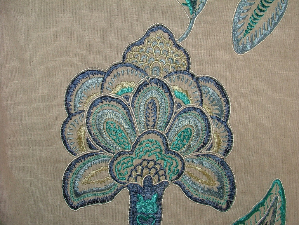 52 Metres Indigo Blue Floral Embroidered Fabric Curtain Upholstery Cushion Use2