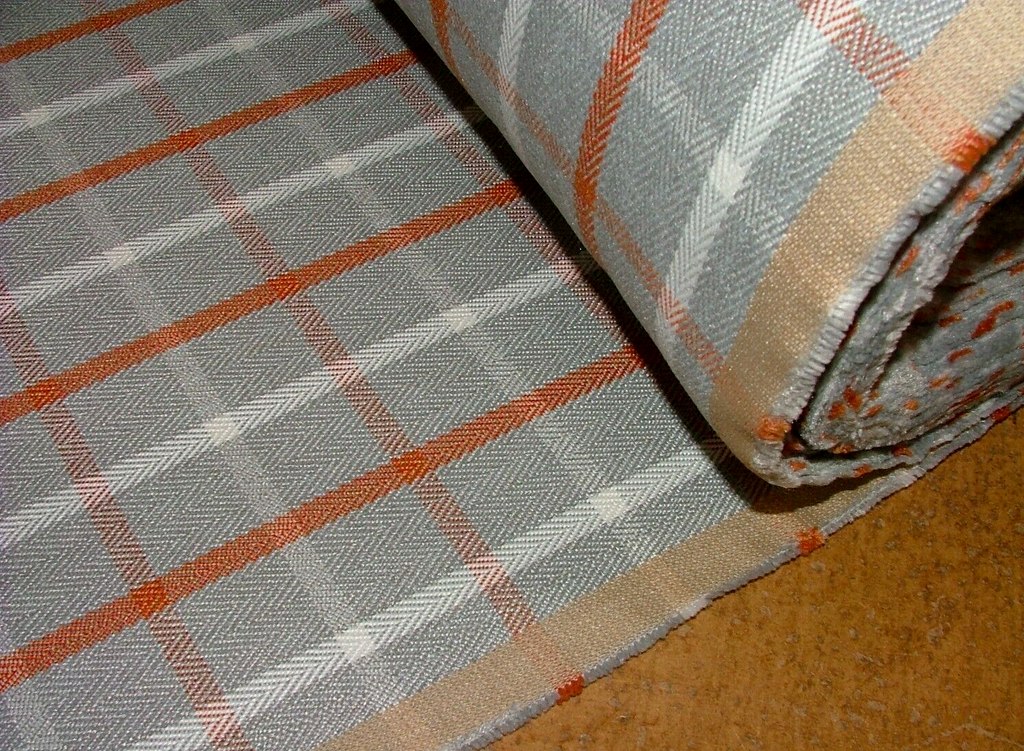 Paprika Grey White Herringbone Check Tartan Fabric Upholstery Cushion Curtain