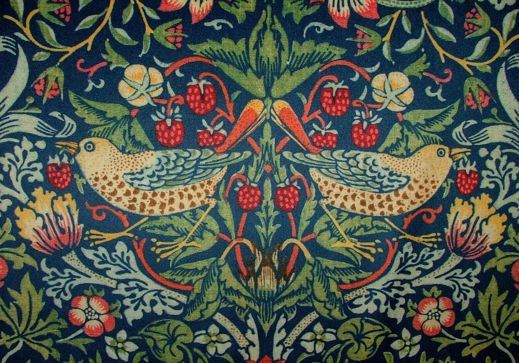 William Morris Strawberry Thief Navy Velvet Fabric Curtain Upholstery Cushion