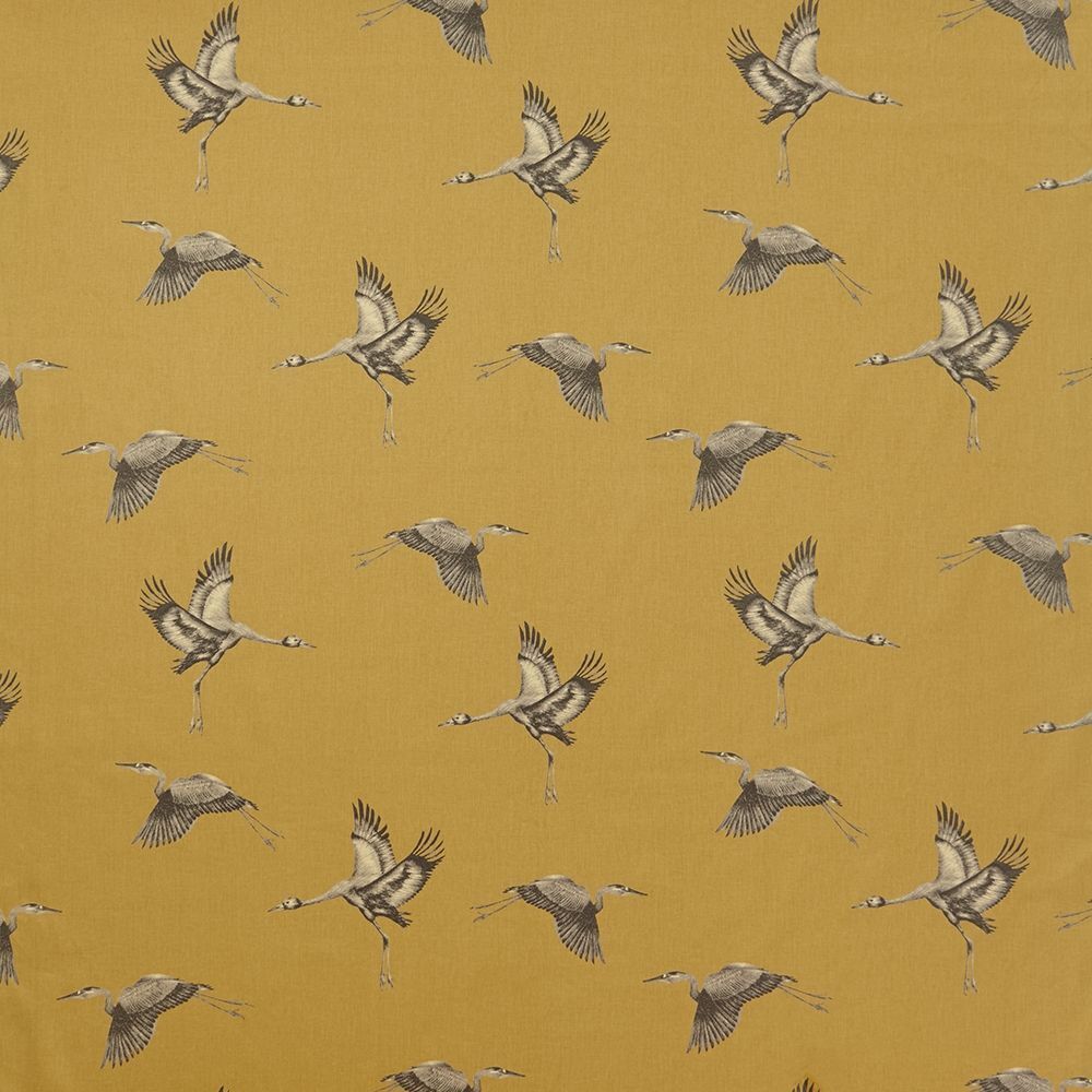 Flying Crane Birds Artisan Gold Cotton Curtain Upholstery Cushion Blind Fabric