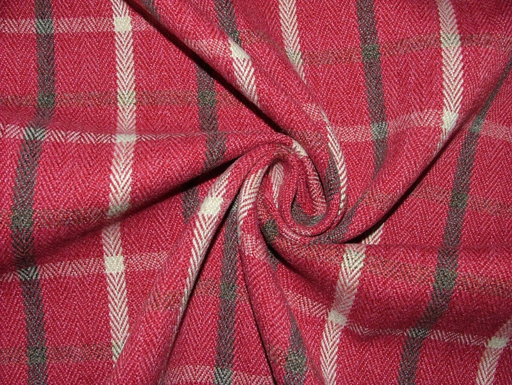 Vintage Pink Herringbone Wool Effect Tartan Upholstery Cushion Curtain Fabric