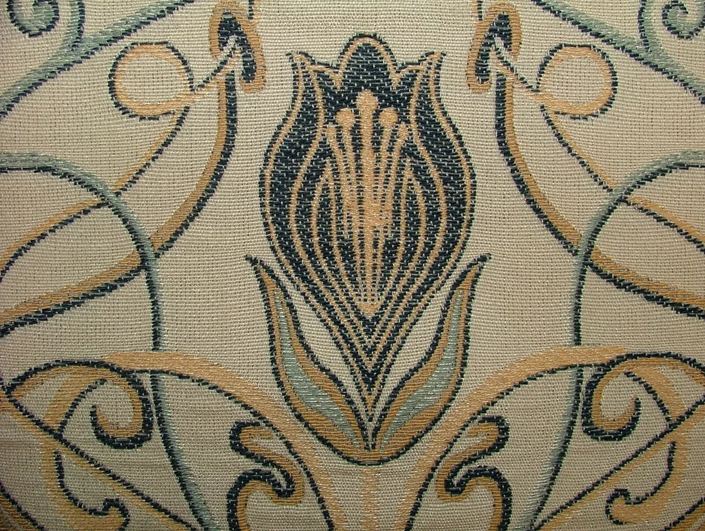 1 Metre Art Nouveau Tulip Navy Blue Jacquard Curtain Upholstery Cushion Fabric5