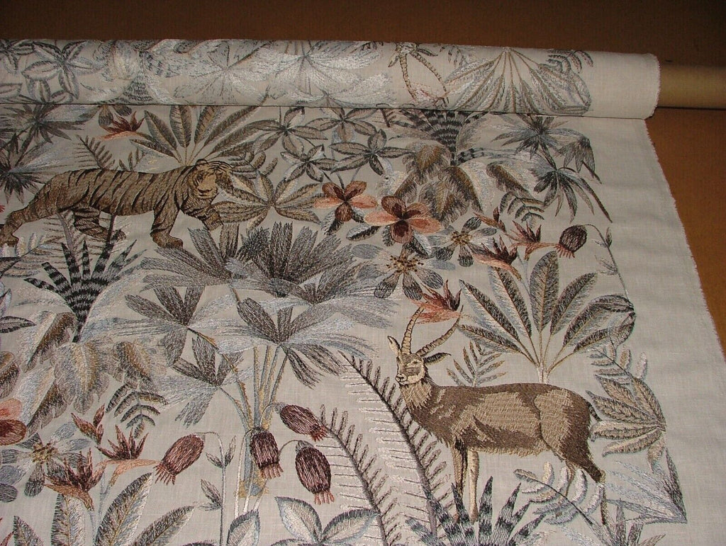 Tropical Forest Tiger Oasis Embroidered  Fabric Curtain Upholstery Cushion