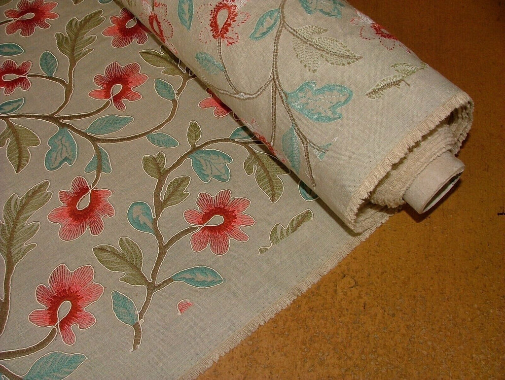 Broadway Rouge Floral Embroidered Jacquard Curtain Upholstery Cushion Fabric