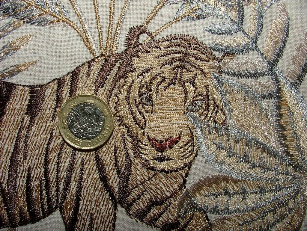 Tropical Forest Tiger Oasis Embroidered  Fabric Curtain Upholstery Cushion