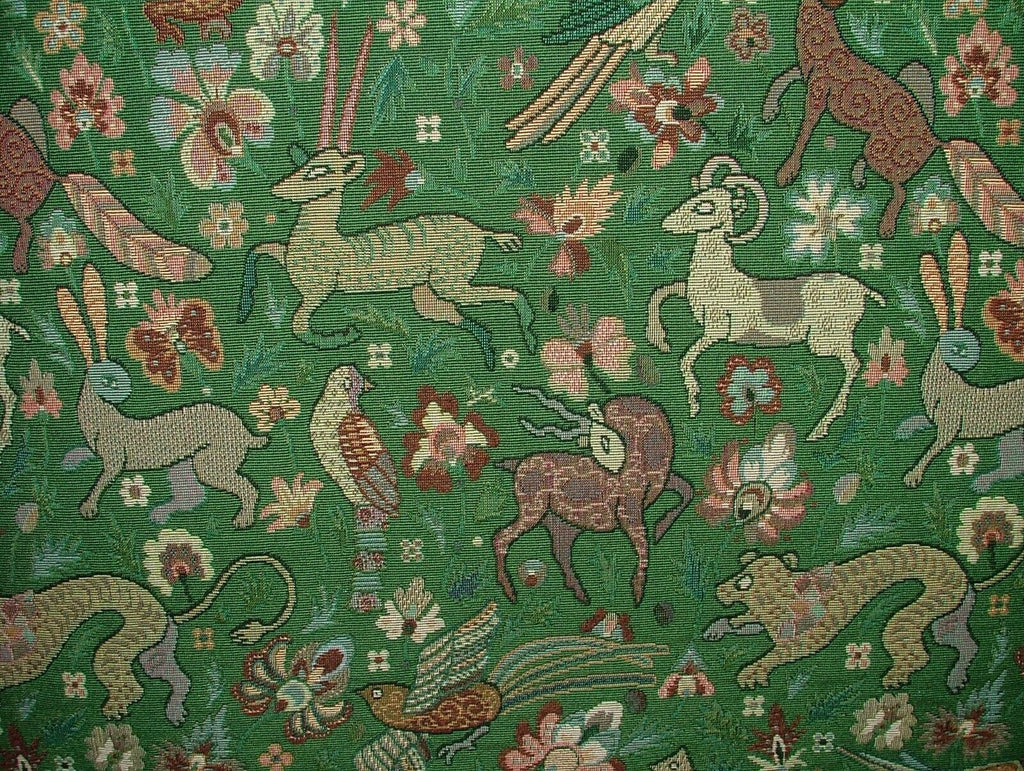 Tudor Forest Tapestry Green Fabric Curtain Upholstery Cushions Table Runner