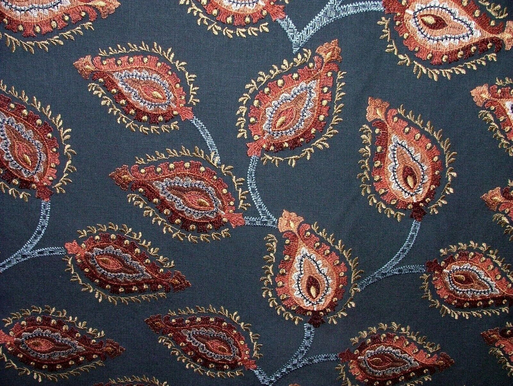 Shiraz Indigo Blue Embroidered Jacquard Curtain Upholstery Cushion Fabric