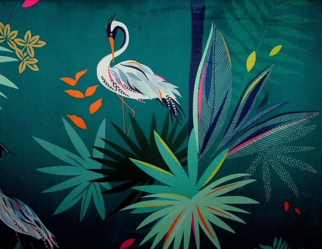 7.5 Metre Sara Miller Heron Teal Tropical Plush Velvet Fabric Curtain Upholstery