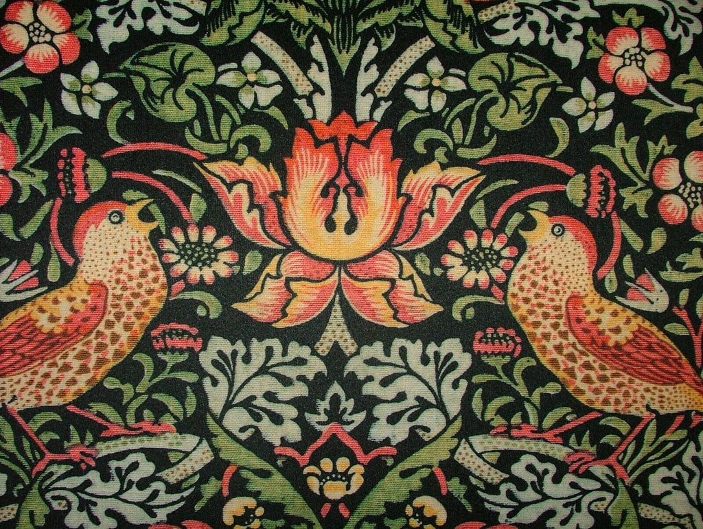 William Morris Strawberry Thief Black Velvet Fabric Curtain Upholstery Cushion