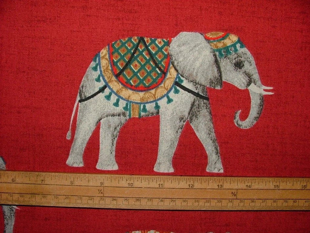 4 Metres Jaipur Indian Elephant Rosso Cotton Curtain Upholstery Cushion Fabric