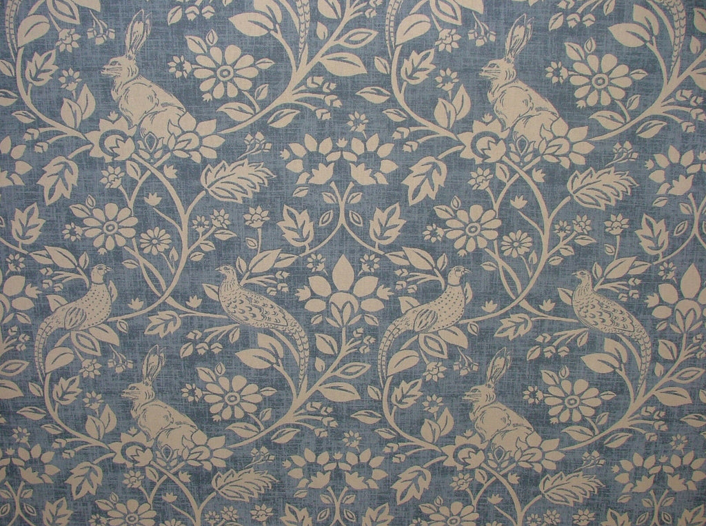 10 Metre Heathland Hares Indigo Game Bird Cotton Curtain Blind Upholstery Fabric