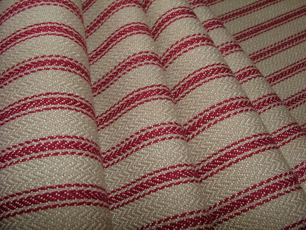 Harrogate Herringbone Berry Beige 100% Cotton Ticking Curtain Upholstery Fabric