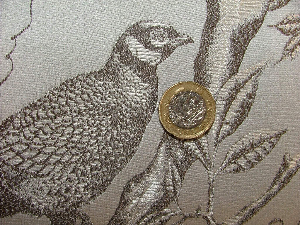 22 Metres Pheasant Bird Silver Jacquard Curtain Upholstery Cushion Fabric