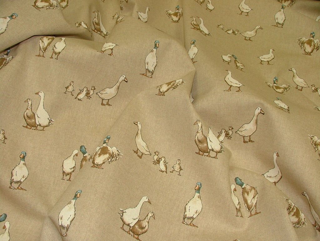 Mini Prints Ducks Animals Linen Look Fabric Curtain Upholstery Blinds