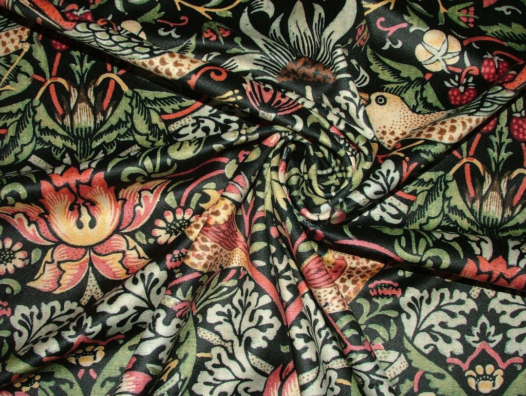 William Morris Strawberry Thief Black Velvet Fabric Curtain Upholstery Cushion