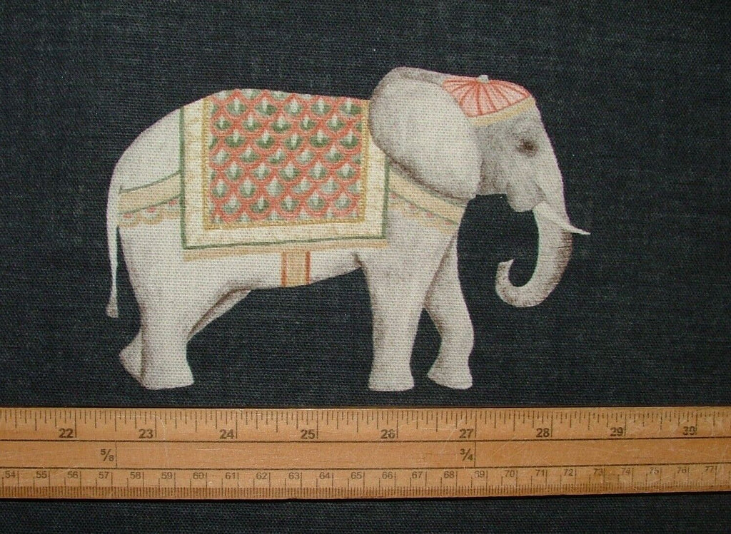 Jaipur Indian Elephant Noir Black Cotton Curtain Upholstery Cushion Blind Fabric