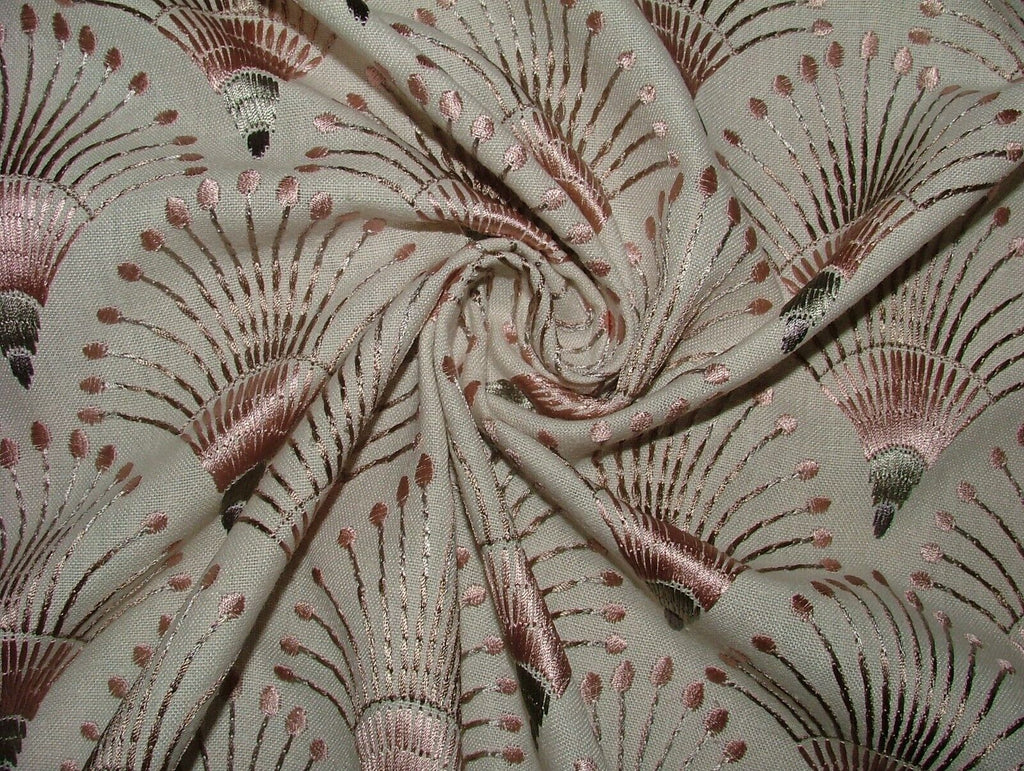 Embroidered Art Deco Fan Rose Pink Fabric Curtain Upholstery Cushion Blind Use