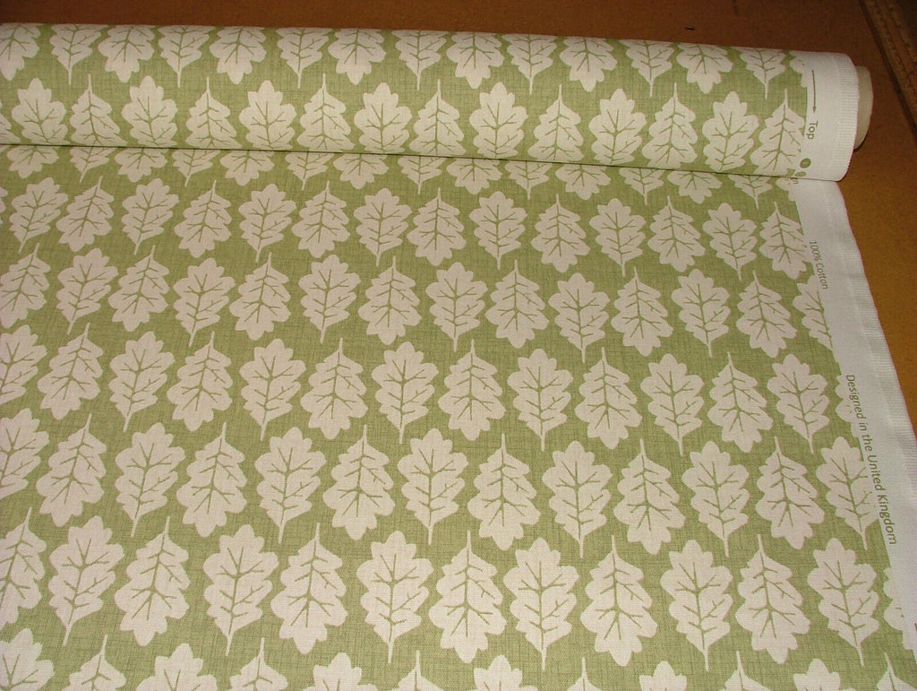 5 Metres Oak Leaf Pistachio Green Woven Cotton Fabric Cushion Curtain Upholstery