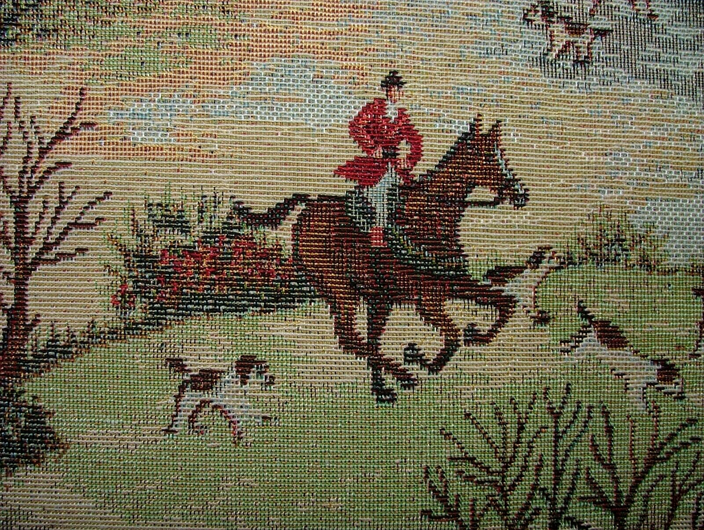 Horse And Hounds Hunting Tapestry Fabric Curtain Upholstery Cushion Blind Use