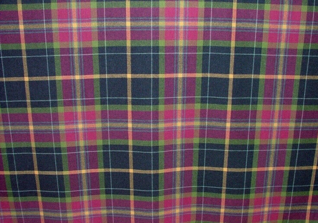 100% Shetland Wool Fuchsia Blue Tartan Check Upholstery Curtain Cushion Fabric