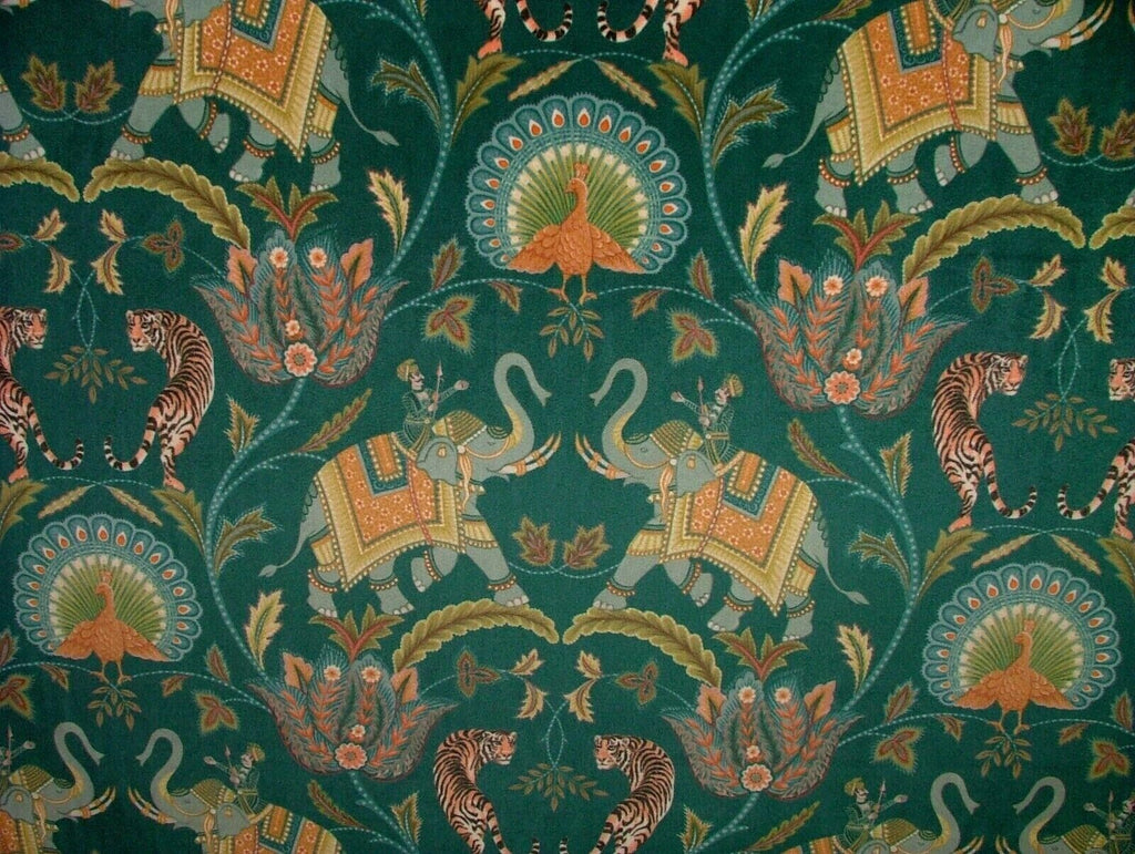 Indian Elephant Tiger Ocean Velvet Fabric Curtain Upholstery Cushion