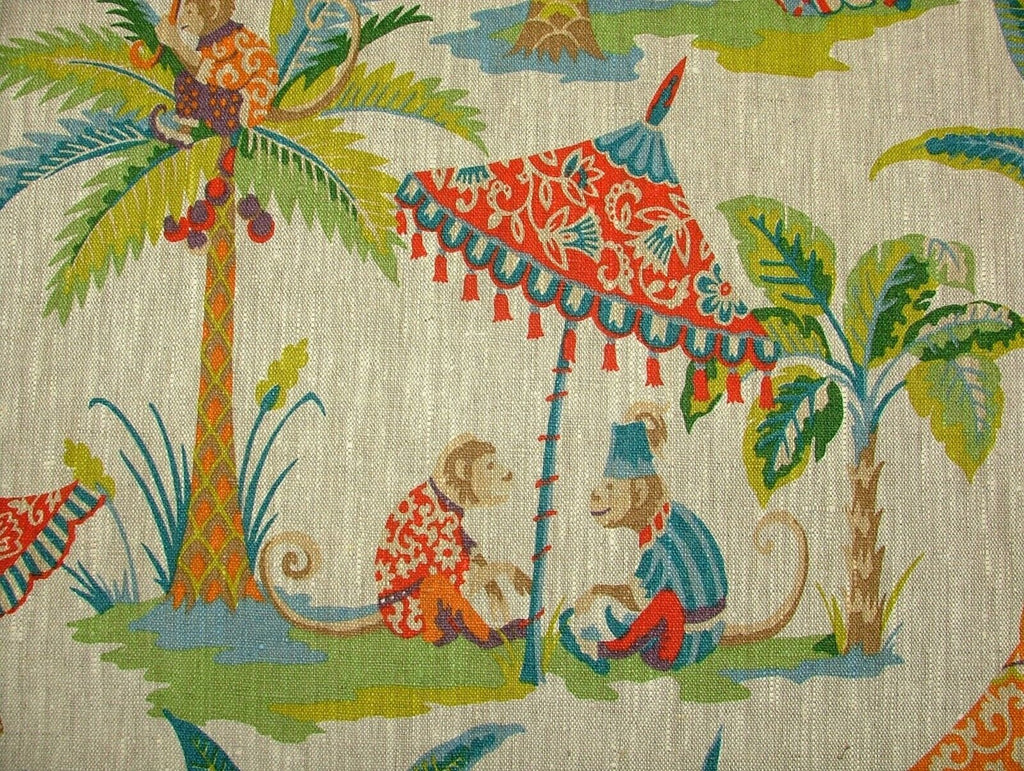 Monkey Parasol French 100% Linen Fabric Curtain Roman Blind Cushion Upholstery